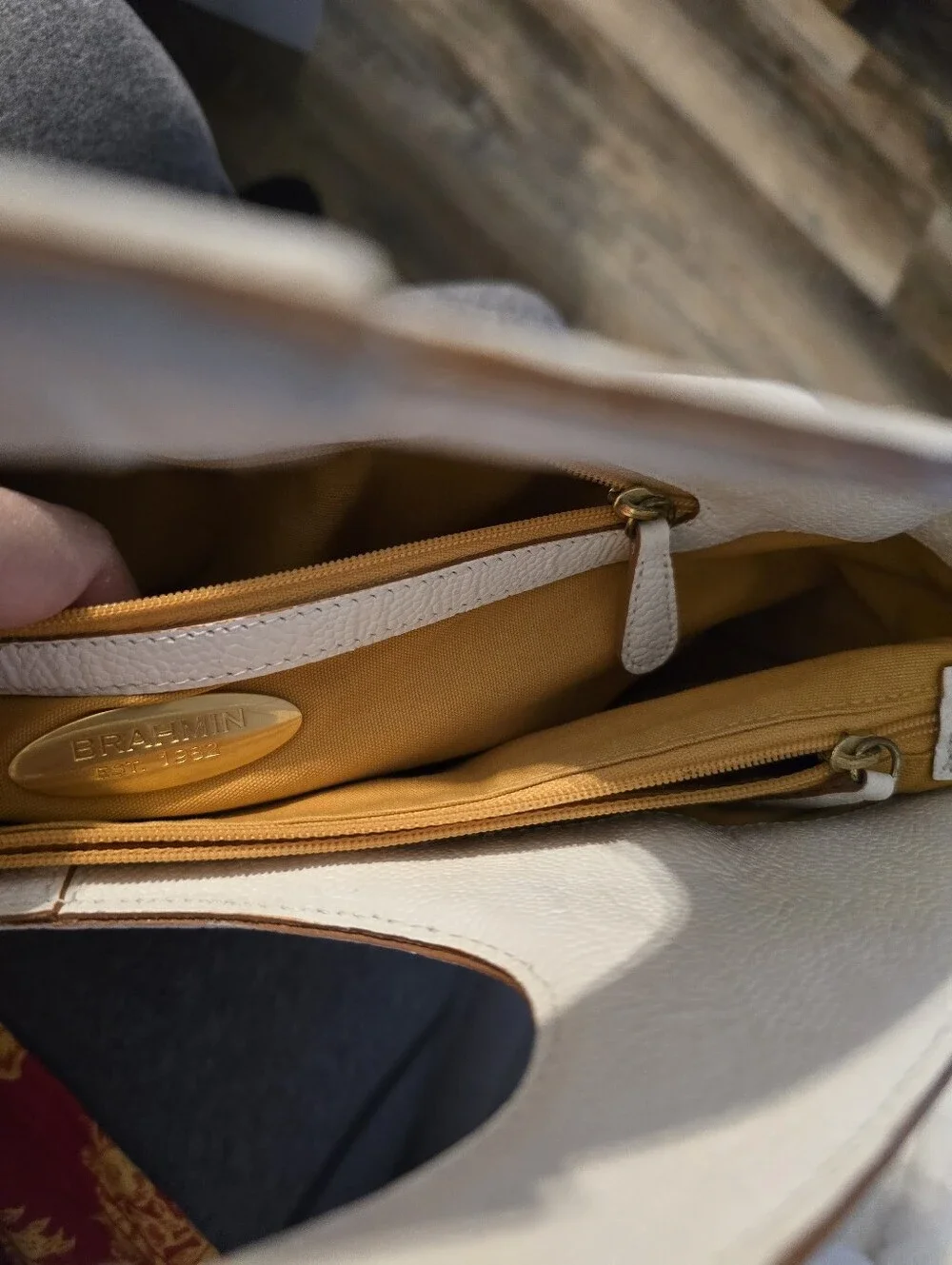 Brahmin White Leather and Natural Woven Tote
